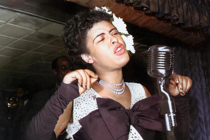 Billie Holiday performs in New York City in 1947.
