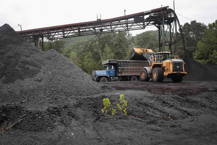A truck is loaded with coal at a mine on August 26, 2019 near Cumberland, Kentucky.