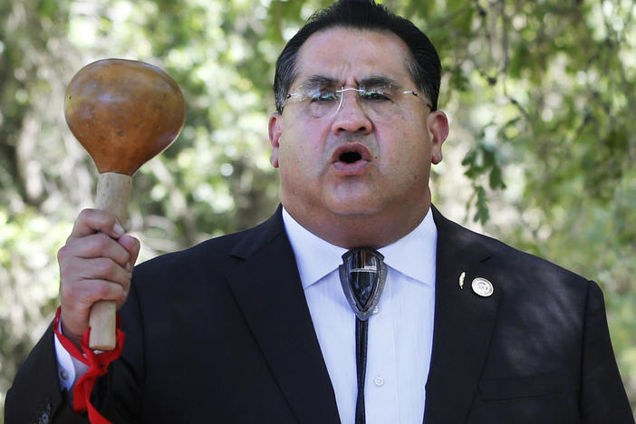 Last year, at the future site of the California Indian Heritage Center in Sacramento, Gov. Gavin Newsom, left, with Assemblyman James Ramos, formally apologized to tribal leaders across the state for the violence, mistreatment and neglect inflicted on Native Americans throughout California history.
