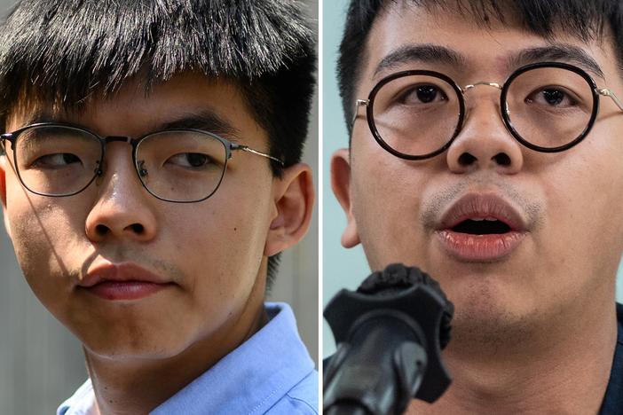 File photos shows Hong Kong pro-democracy activist Joshua Wong (from left), activist Ivan Lam and then-student activist Agnes Chow. The three were sentenced in Hong Kong on Wednesday for their roles in leading last year's anti-government protests.