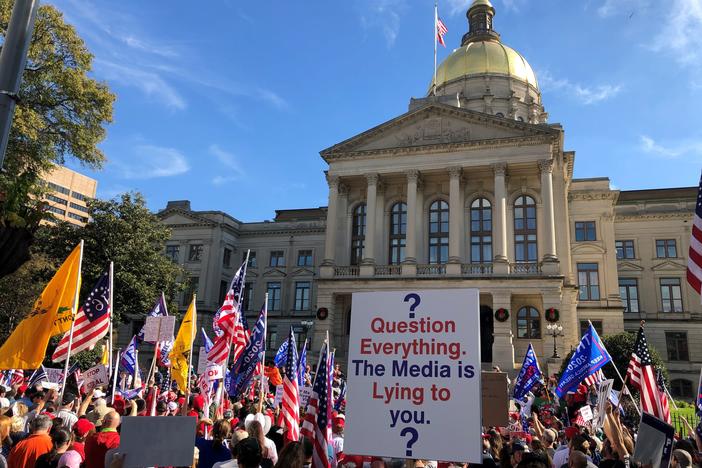 Trump supporters rally to challenge Georgia's election results, outside of the State Capitol in Atlanta in November.