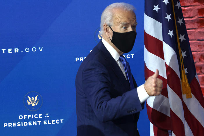 President-elect Joe Biden gives a thumbs-up during an event this week in Wilmington, Del.