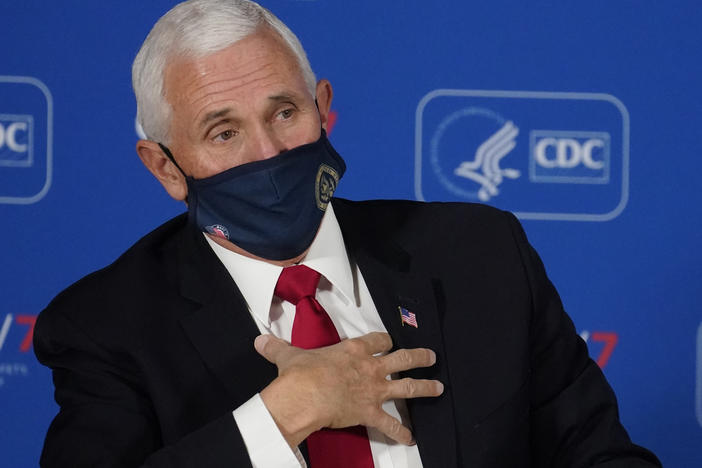 Vice President Pence speaks Friday during a briefing on COVID-19 at the Centers for Disease Control and Prevention in Atlanta.
