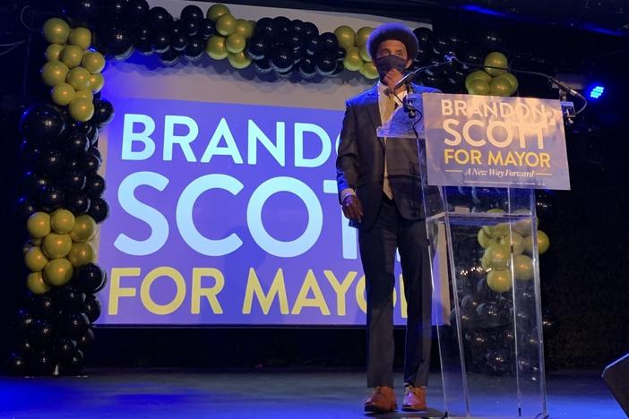 Brandon Scott, Baltimore's youngest mayor in more than a century, at his election night party last month.