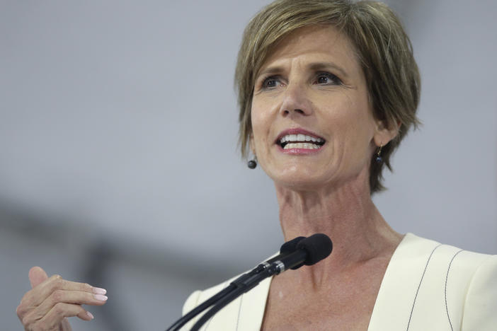 Former U.S. Deputy Attorney General Sally Yates delivers an address at Harvard Law School in May 2017.