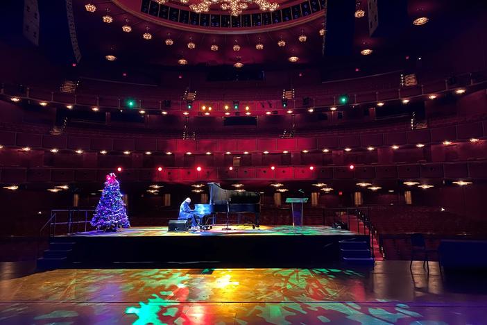 Pianist Kenny Barron performs as the audience looks out at the Opera House at the Kennedy Center in Washington D.C..