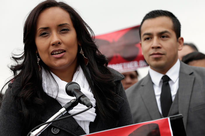 Erika Andiola, an immigrant rights activist, speaks at a news conference about immigration reform in 2013.
