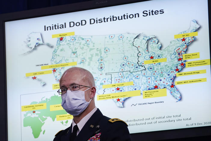 Director of the Defense Health Agency Army Lt. Gen. Ronald Place on Dec. 9. The DOD expects to receive about 44,000 doses of Pfizer's coronavirus vaccine as early as next week.