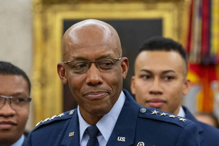 Gen. Charles Q. Brown smiles at a White House swearing-in ceremony for the post of chief of staff of the Air Force.