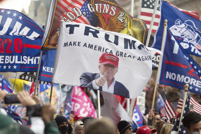 President Trump broadcast his approval of Saturday's demonstration, tweeting, "Wow! Thousands of people forming in Washington (D.C.) for Stop the Steal. Didn't know about this, but I'll be seeing them! #MAGA."