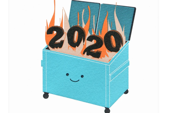 "Dumpster Fire 2020," a greeting card from McBitterson's, is one of the several blunt seasonal options offered by Chandra Greer's stationery shop.