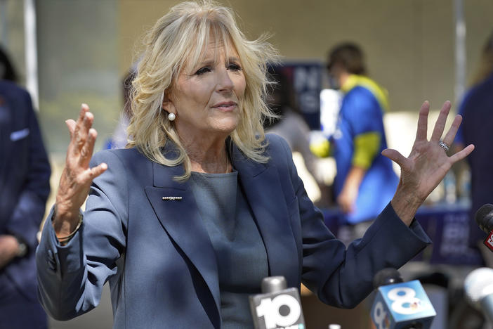 Jill Biden, on the campaign trail last month in St. Petersburg, Fla., holds two master's degrees and a doctorate in education. An op-ed published in <em>The Wall Street Journal</em> asking her to stop using the title "Dr." has prompted widespread backlash.