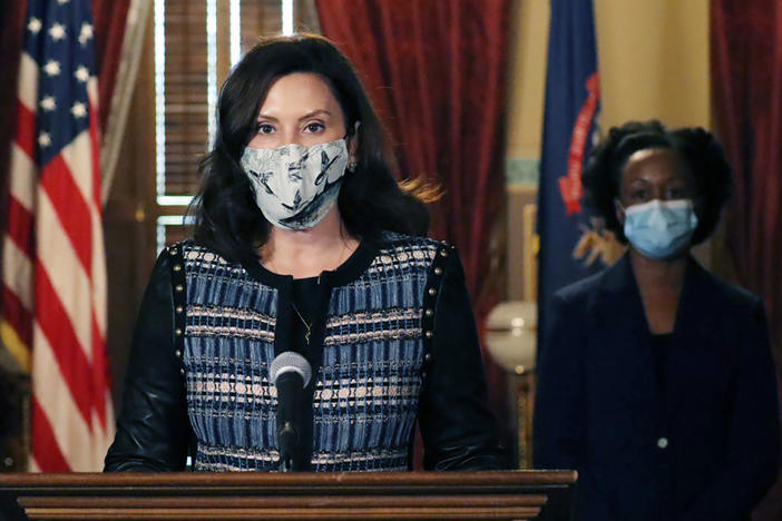 Michigan Gov. Gretchen Whitmer, pictured on Nov. 5, says her state's electors will cast their votes within a closed capitol building, citing a "security issue."