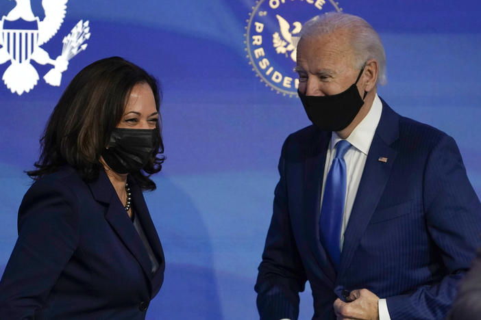 Vice President-elect Kamala Harris and President-elect Joe Biden last week in Wilmington, Del. They were formally elected Monday by the Electoral College.
