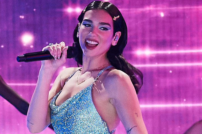 Dua Lipa performs onstage for the 2020 American Music Awards. Her album,<em> Future Nostalgia, </em>ranks second on Ken Tucker's list of his favorite albums of 2020.