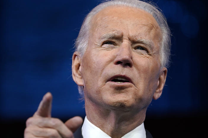 President-elect Joe Biden speaks about the Electoral College vote certification process Monday in Wilmington, Del.