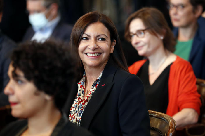 Paris Mayor Anne Hidalgo  (center) at a Paris council meeting in July after winning reelection.