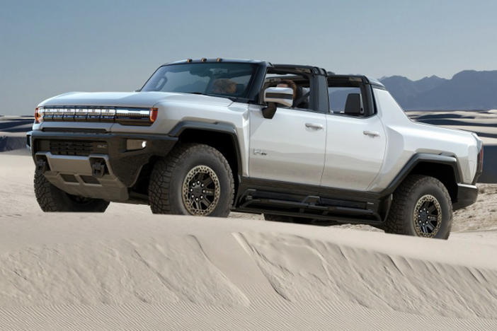 Automakers are racing to be the first to bring an electric pickup to market — including, clockwise from top left, Rivian's sporty offering, Tesla's futuristic Cybertruck, General Motors' Hummer EV and Lordstown's work-focused Endurance.