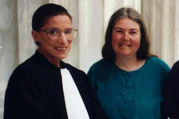 Sharron Cohen (second from left) with her husband David Cohen, and son Nathan Cohen with Supreme Court Justice Ruth Bader Ginsburg on the steps of the Supreme Court building in 1999.
