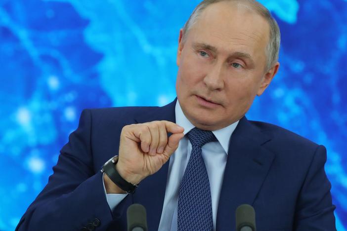Russian President Vladimir Putin's annual year-end news conference went remote this year, as he addressed reporters from the Novo-Ogaryovo state residence outside Moscow via a video link Thursday.