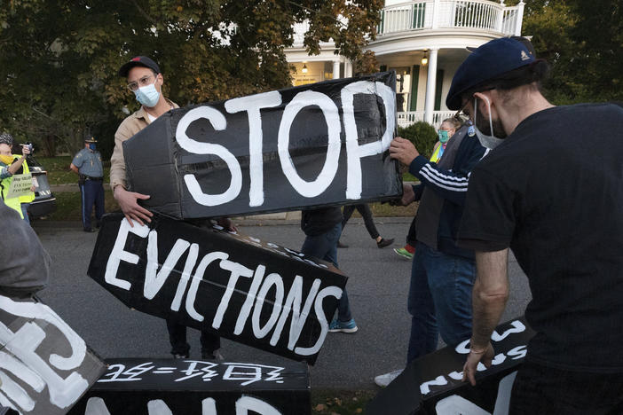 Housing activists protest evictions in Massachusetts, which recently allowed its sweeping statewide eviction ban to expire. That leaves residents with only a much weaker eviction protection order from the Centers for Disease Control and prevention.