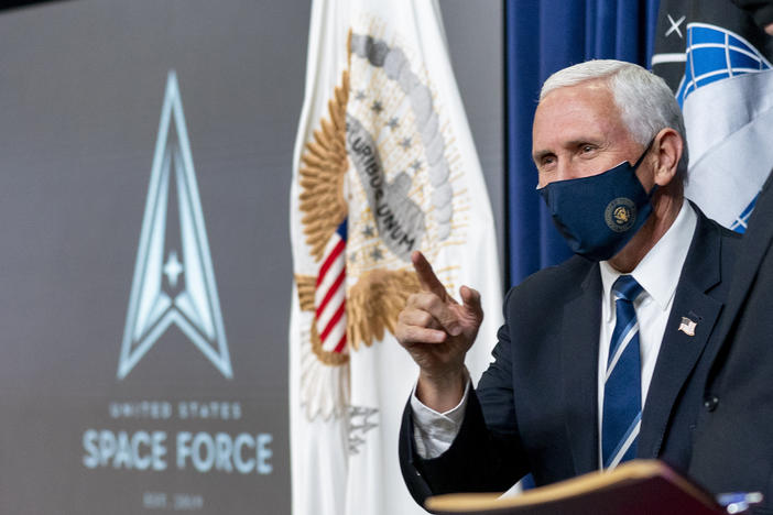 Vice President Mike Pence arrives for a ceremony to commemorate the first birthday of the U.S. Space Force on Friday. Members of the branch will be called "guardians."