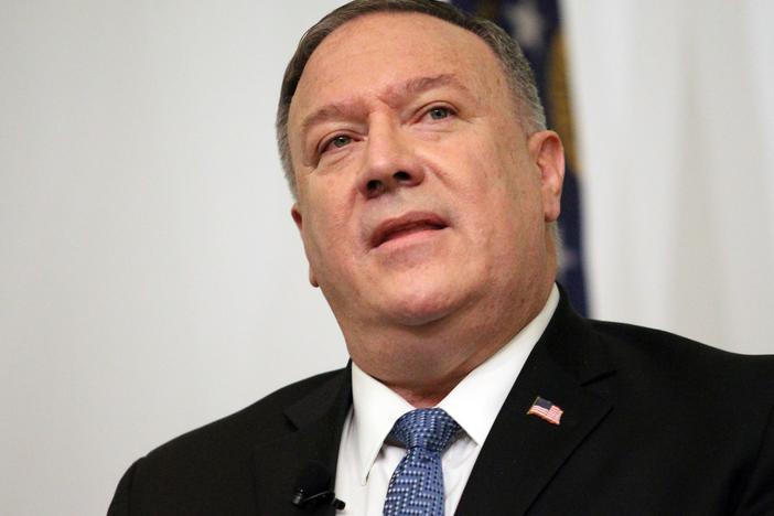 Secretary of State Mike Pompeo, seen here during a conference earlier this month in Atlanta, told the <em>Mark Levin Show</em> that Russia was "pretty clearly" behind a massive hack that breached multiple government agencies.