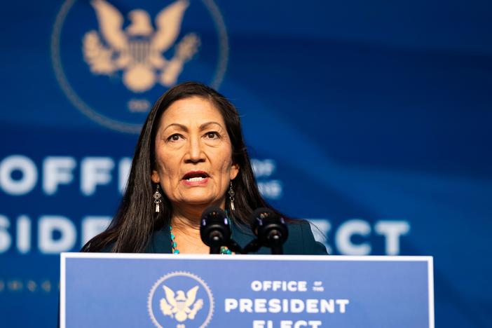 Rep. Deb Haaland, D-N.M., delivers remarks after being introduced as President-elect Joe Biden's nominee to be the next secretary of interior.