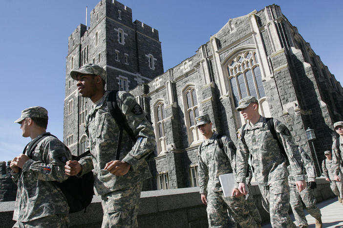Army cadets make their way through campus at the U.S. Military Academy in West Point, N.Y., in 2007. This week, over 70 cadets were accused of cheating on an exam — the worst academic scandal since 1976, instructors say.