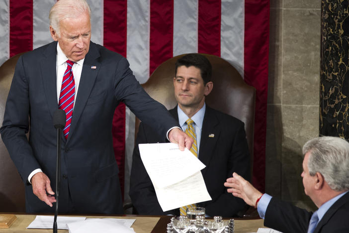 Then-Vice President Joe Biden presides over a joint session of Congress in January 2017 to formally name Donald Trump as president-elect.