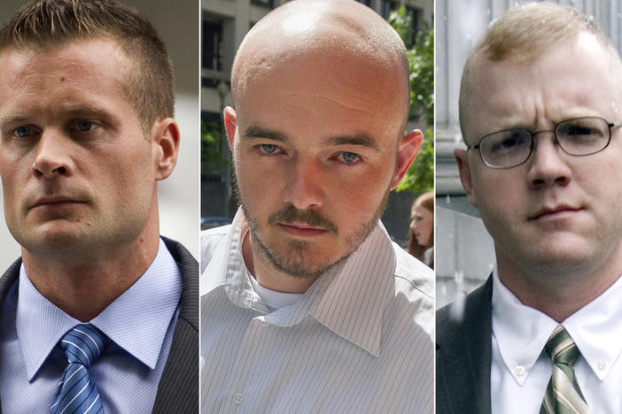 Blackwater guards, from left, Dustin Heard, Evan Liberty, Nicholas Slatten and Paul Slough were pardoned by President Trump this week. The former government contractors were convicted in a 2007 massacre in Baghdad that left more a dozen Iraqi civilians dead.