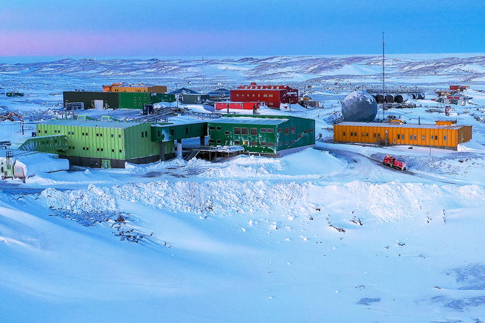 The Australian expeditioner was evacuated from Davis research station, shown here, due to a medical condition.