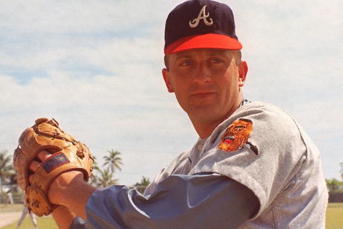 Atlanta Braves pitcher Phil Niekro is seen in a 1968 photo. The Hall of Fame knuckleballer died at 81 years old after a battle with cancer, his former team announced Sunday.