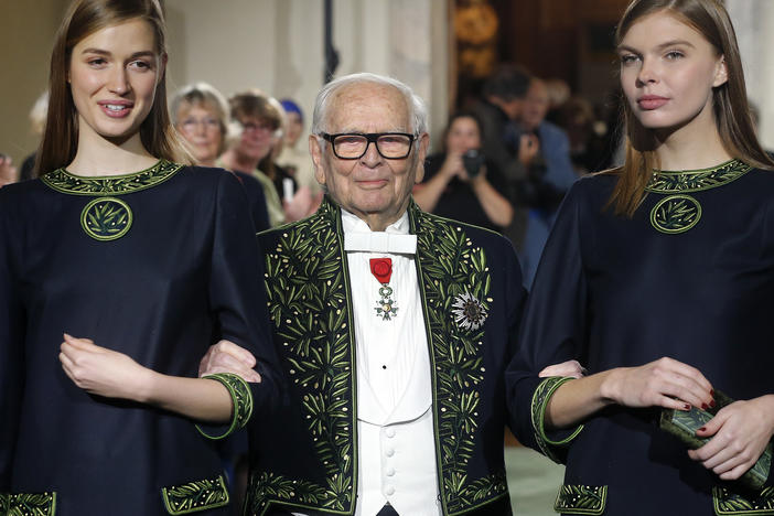 French designer Pierre Cardin has died at age 98. Here, the member of the Académie des Beaux-Arts is seen in 2016, at the end of a fashion show marking 70 years of his creations at the Institut de France in Paris.