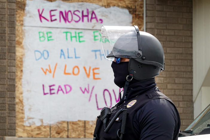 Police prepare for President Trump's visit on Sept. 1, 2020 to Kenosha, Wis. Claims have been filed against Kenosha city and county, arguing the police and sheriff's department were negligent in their handling of protests on Aug. 25 in which three men were shot.