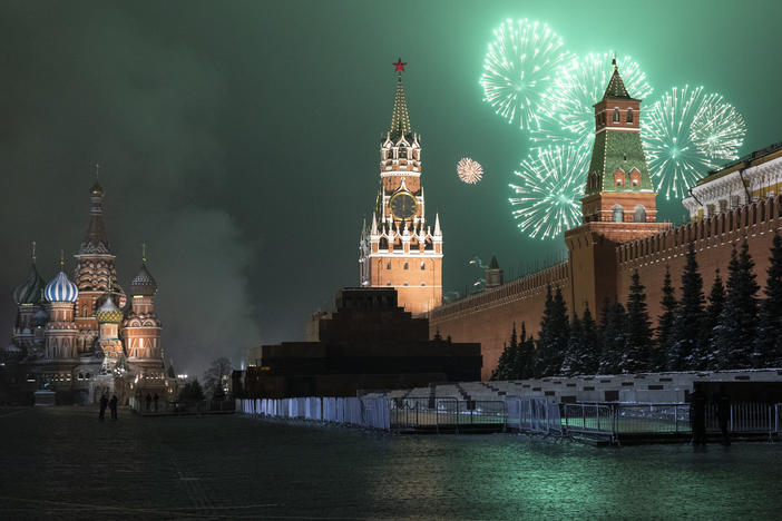 Fireworks explode over the Kremlin and Red Square during New Year's celebrations on Jan. 1 in Moscow. The U.S. government says a widespread computer incursion into U.S. government and private computer networks was likely carried out by Russia.