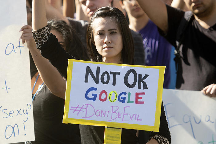 Workers protest against Google's handling of sexual misconduct allegations at the company's Mountain View, Calif., headquarters in November 2018.