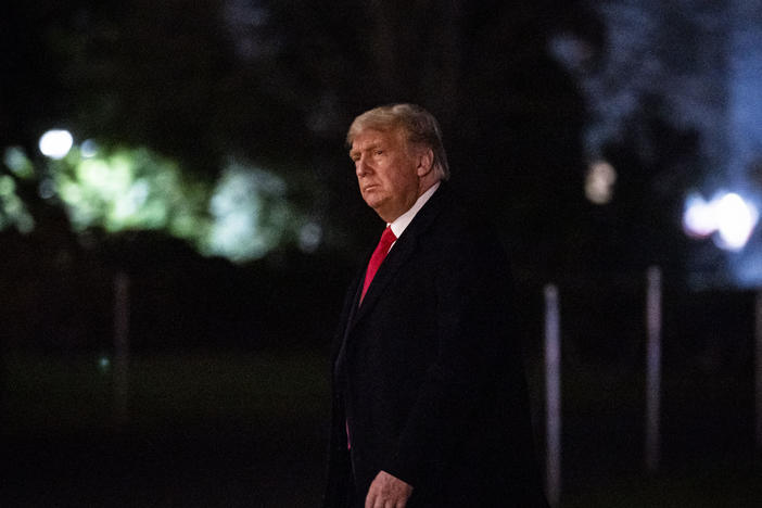 President Trump arrives on the South Lawn of the White House last month.