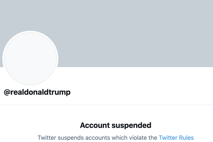 President Trump's Twitter account, @realDonaldTrump, has been permanently suspended, the company announced.