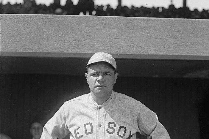 Babe Ruth, a pitcher for the Boston Red Sox, in 1918. That year, World War I and the Spanish flu pandemic slashed MLB game attendance by over half from what it was in the previous season.
