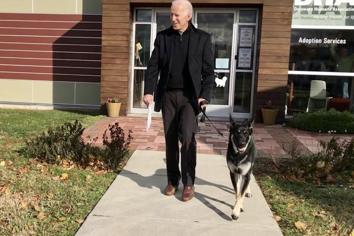 President-elect Joe Biden at the Delaware Human Society on Nov. 17, 2018, the day he officially adopted his dog, Major.