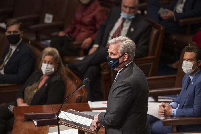 House Minority Leader Kevin McCarthy, R-Calif., speaks in the House Chamber.