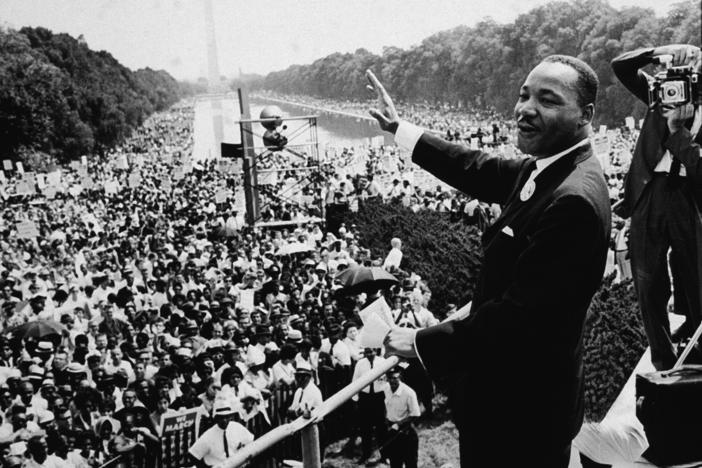 Martin Luther King Jr. addresses the crowd at the March On Washington D.C., on Aug. 28, 1963.