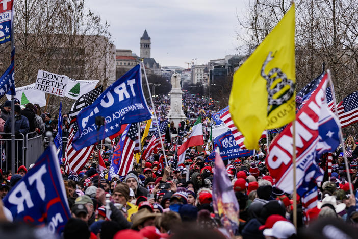 Pro-Trump supporters gather outside the U.S. Capitol following a rally with President Donald Trump on January 6, 2021 in Washington, DC.