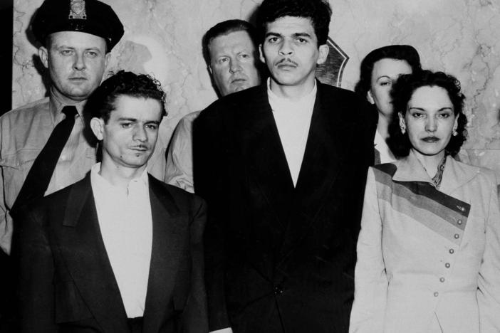 On March 1, 1954, Puerto Rican nationalists from New York carried out a shooting attack on Capitol Hill, in Washington, D.C. Front row, from left to right: Irving Flores Rodriguez, Rafael Cancel Miranda, Lolita Lebron and Andres Figueroa Cordero, stand in a police lineup following their arrests.