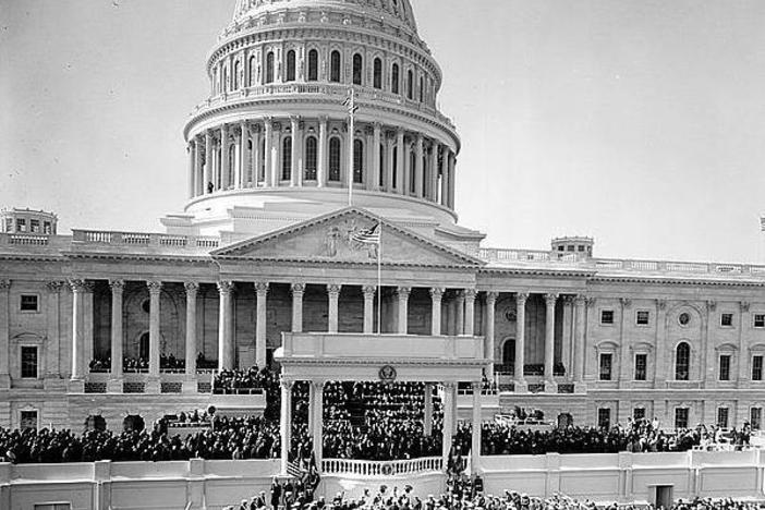 Crowds outside steps of U.S. Capitol for President Theodore Roosevelt Inauguration.