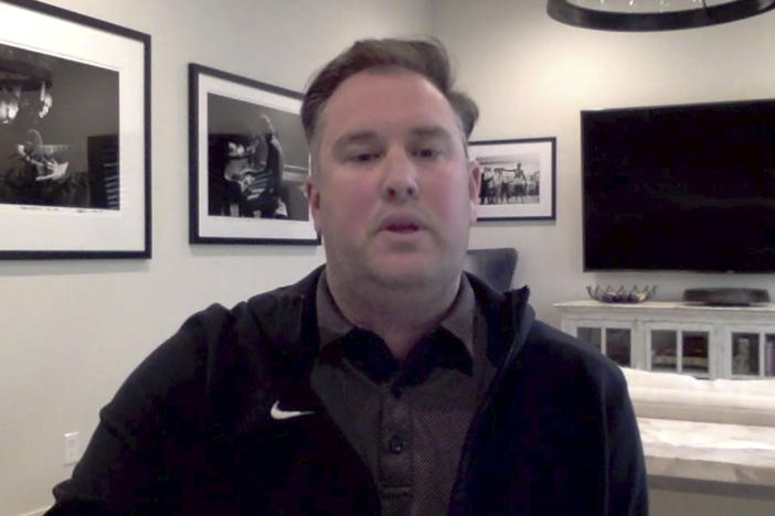 This screen grab from a December Zoom call shows New York Mets general manager Jared Porter. Porter sent graphic, uninvited text messages and images to a female reporter in 2016 when he was working for the Chicago Cubs in their front office, ESPN reported Monday night.