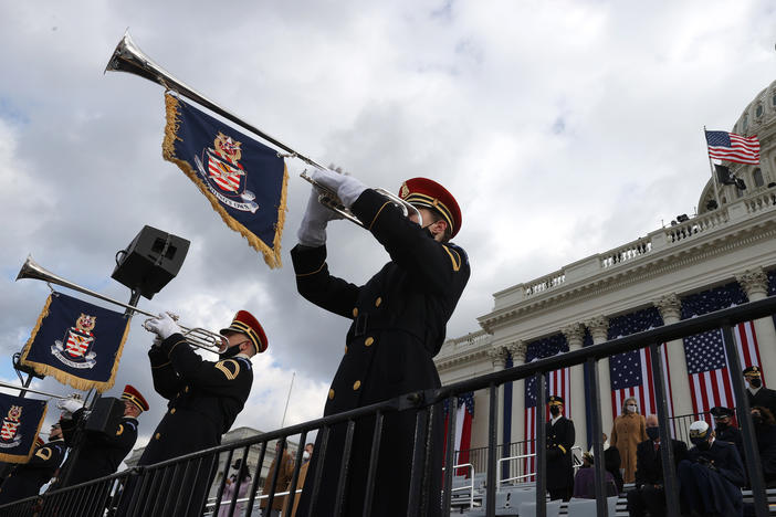 The U.S. Army Band plays "Pershing's Own" during the inauguration. Leaders, former officials and citizens expressed optimism with the dawn of the new U.S. administration.