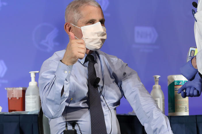 U.S. infectious disease expert Dr. Anthony Fauci informed the WHO on Thursday that the U.S. will not be leaving the organization. Fauci is seen here last month, receiving the Moderna coronavirus vaccine in Washington.