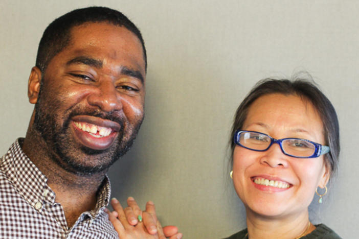 Christopher Myers, left, and his GED student, Ngoc Nguyen, right.
